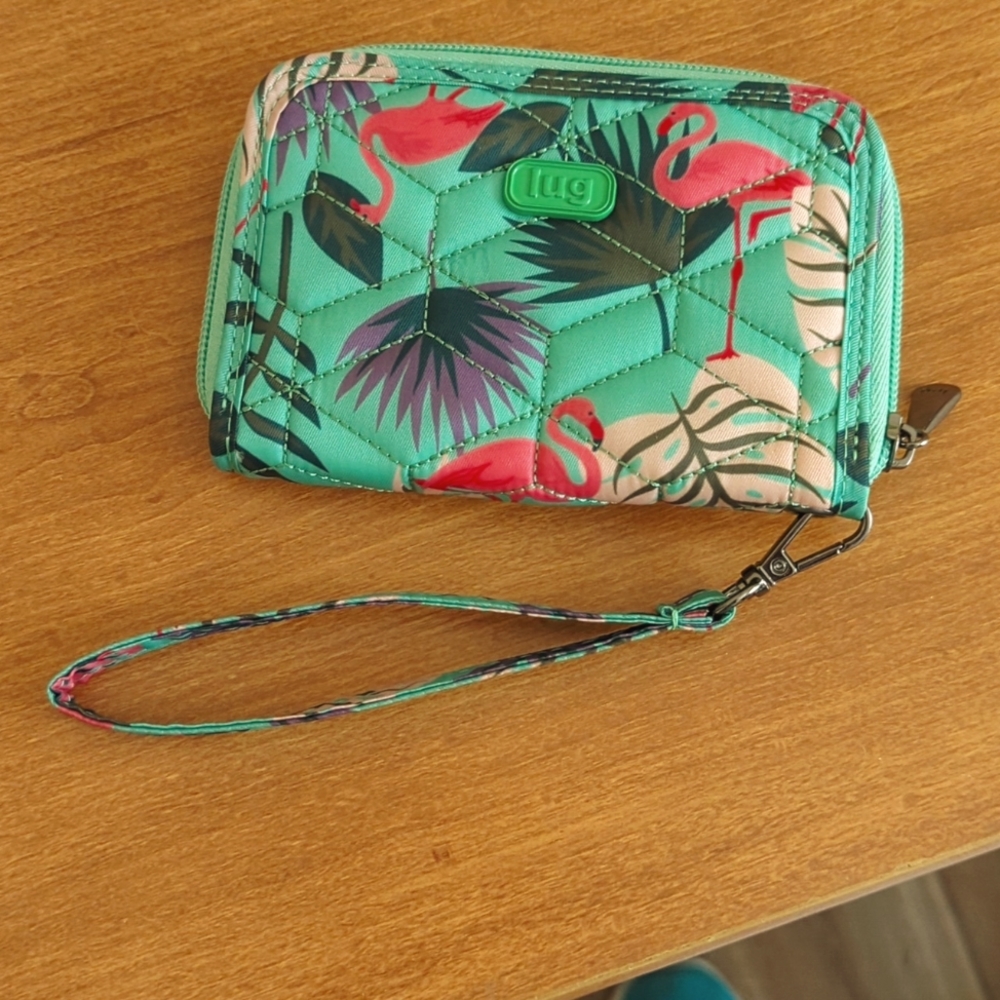 LUG Rodeo 2 Compact RFID Wallet in Flamingo Green Blue Floral Wallet Zip Up